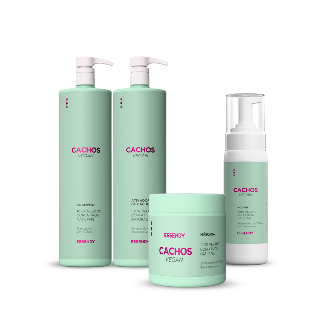 Kit Cachos Vegan Super - Shampoo, Máscara, Ativador e Mousse (4 Itens)