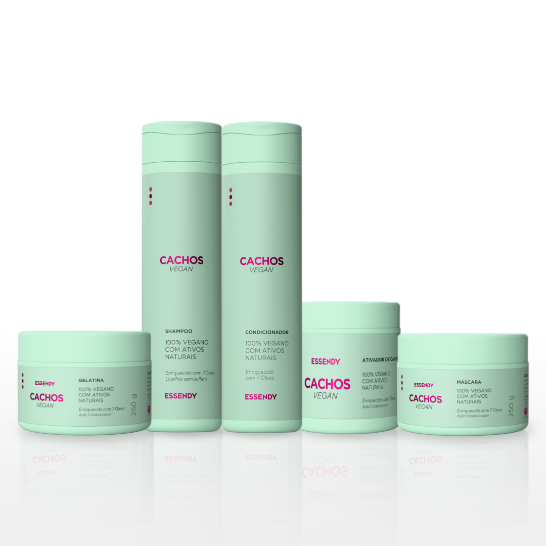 Kit Cachos Vegan - Shampoo, Condicionador, Máscara, Gelatina e Ativador (5 Itens)